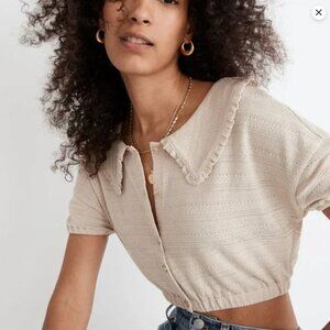 Madewell Textured Cropped Button-Front Top in Oatmeal – Size XXS